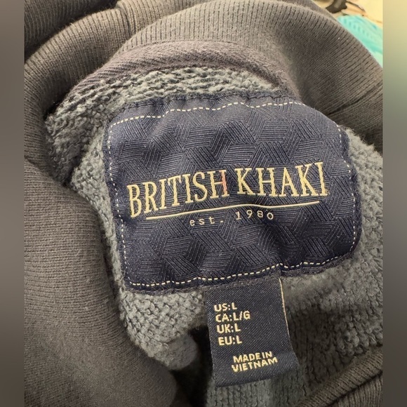 British Khaki est. 1980 Men’s Navy blue pullover, size L, shawl collar Fleece - Picture 3 of 9